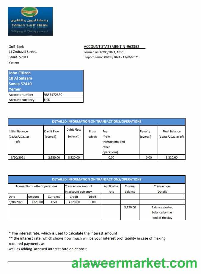 Yemen Gulf Bank excel pdf